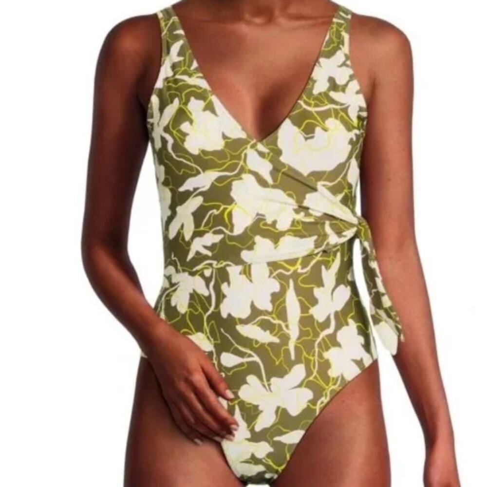 TANYA TAYLOR Women's Kelly Wrap One Piece Swimsuit Moss Green XS NWT